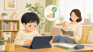 タブレット学習と紙の勉強の相性を考える子どもたちのイメージ