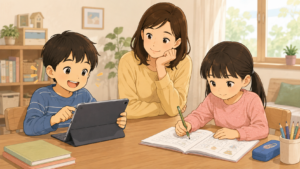 タブレット学習で家庭学習を進める子どものイメージ