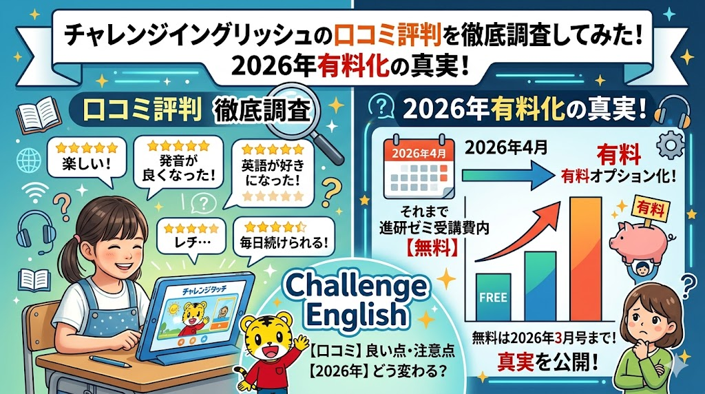 チャレンジイングリッシュの口コミ評判を徹底調査してみた！2026年有料化の真実!